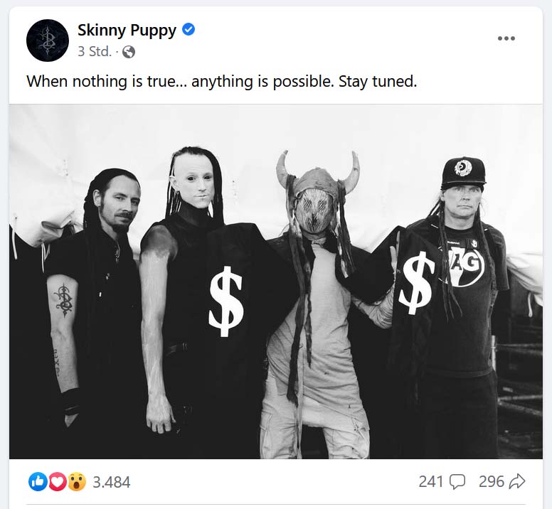 skinny puppy facebook posting screenshot